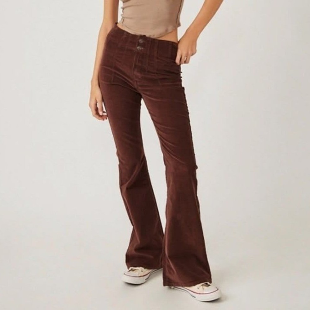 We the Free People Jayde Cord Flare 29 Corduroy Pants High Rise Brown Stretch